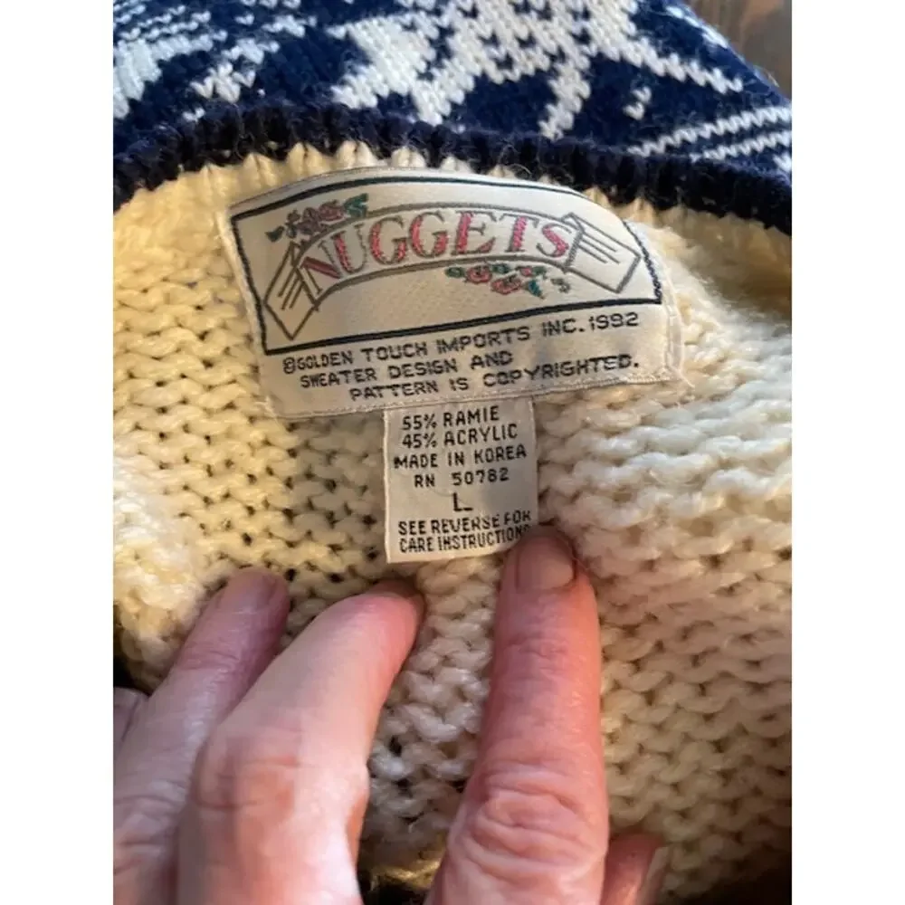 Vintage Nuggets Fairisle Style Sweater‎ Cream Women Size Large